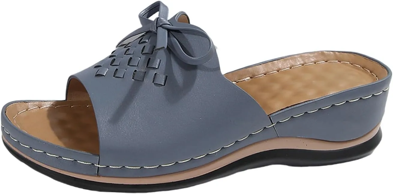 Women's Slip-On Wedge Sandals Comfortable Walking Sandal Open Toe Wedge Slides Shoes Casual Arch Support Shoes Dressy Summer Anti-Slip Sole Boho Sandals Lightweight Shoe