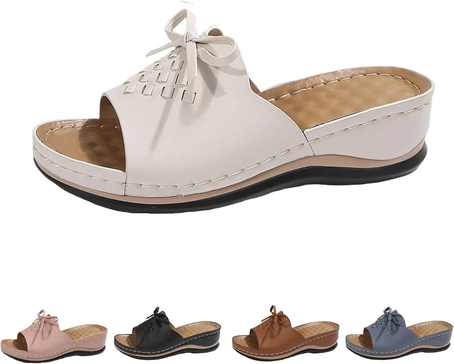 Women's Slip-On Wedge Sandals Comfortable Walking Sandal Open Toe Wedge Slides Shoes Casual Arch Support Shoes Dressy Summer Anti-Slip Sole Boho Sandals Lightweight Shoe