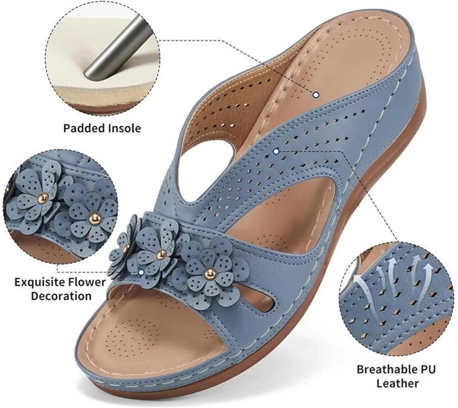 Womens Slip Sandals Wedge Lightweight Memory Foam Platform Dressy Comfortable Summer Casual Slides Sandals Shoes