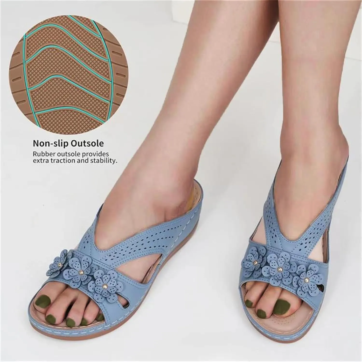 Womens Slip Sandals Wedge Lightweight Memory Foam Platform Dressy Comfortable Summer Casual Slides Sandals Shoes