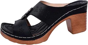 Women's Summer Fashion Sandals Mid Heel Open Toe Comfortable Casual Beach Walking Shoes Ladies Stylish Slip On