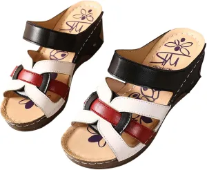 Women's Summer Wedge Sandals Open Toe Slip On Platform Casual Beach Walking Shoes Comfortable Breathable Arch Support Fashion Slippers for Travel Yoga Outing