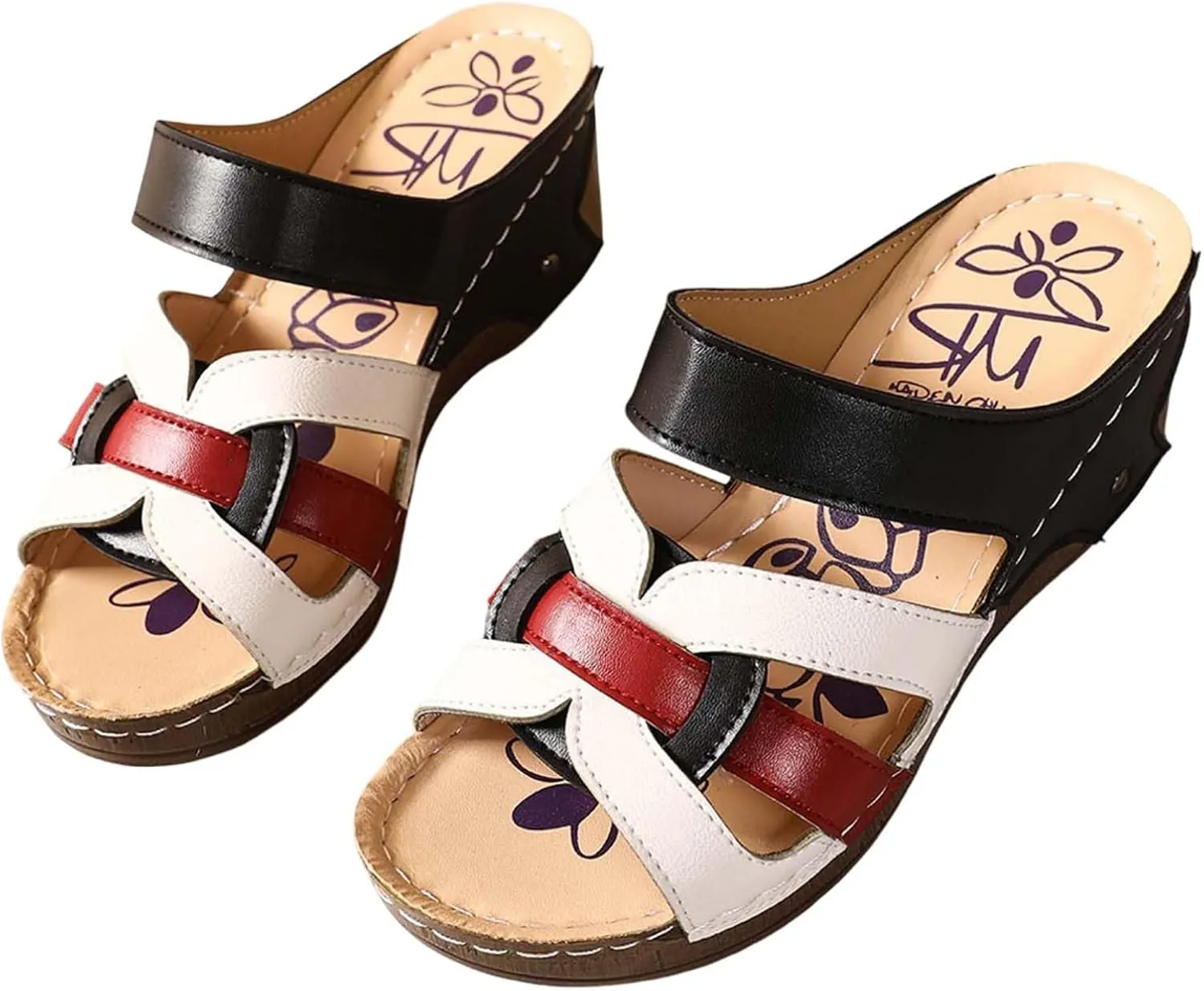 Women's Summer Wedge Sandals Open Toe Slip On Platform Casual Beach Walking Shoes Comfortable Breathable Arch Support Fashion Slippers for Travel Yoga Outing