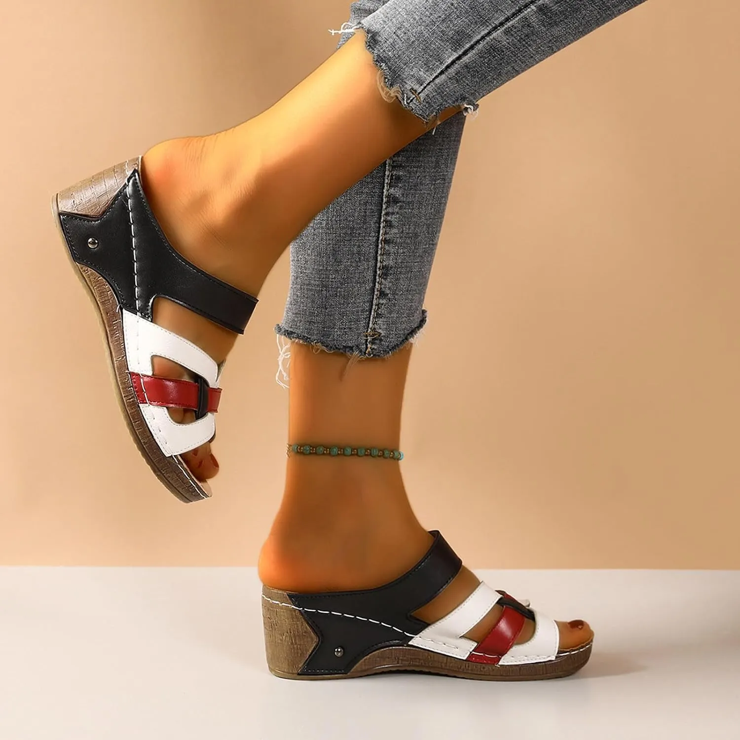Women's Summer Wedge Sandals Open Toe Slip On Platform Casual Beach Walking Shoes Comfortable Breathable Arch Support Fashion Slippers for Travel Yoga Outing