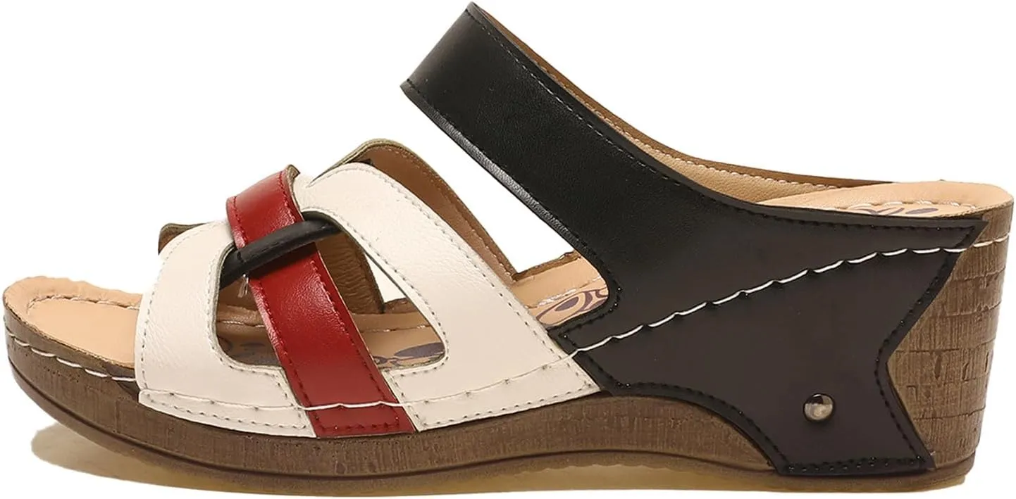 Women's Summer Wedge Sandals Open Toe Slip On Platform Casual Beach Walking Shoes Comfortable Breathable Arch Support Fashion Slippers for Travel Yoga Outing