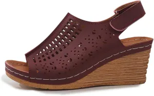 Womens Wedge Sandals Hollow Out Open Toe Platform Wedge Sandals Summer Casual Adjustable Buckle Strap Sandal Beach Slip On Shoes