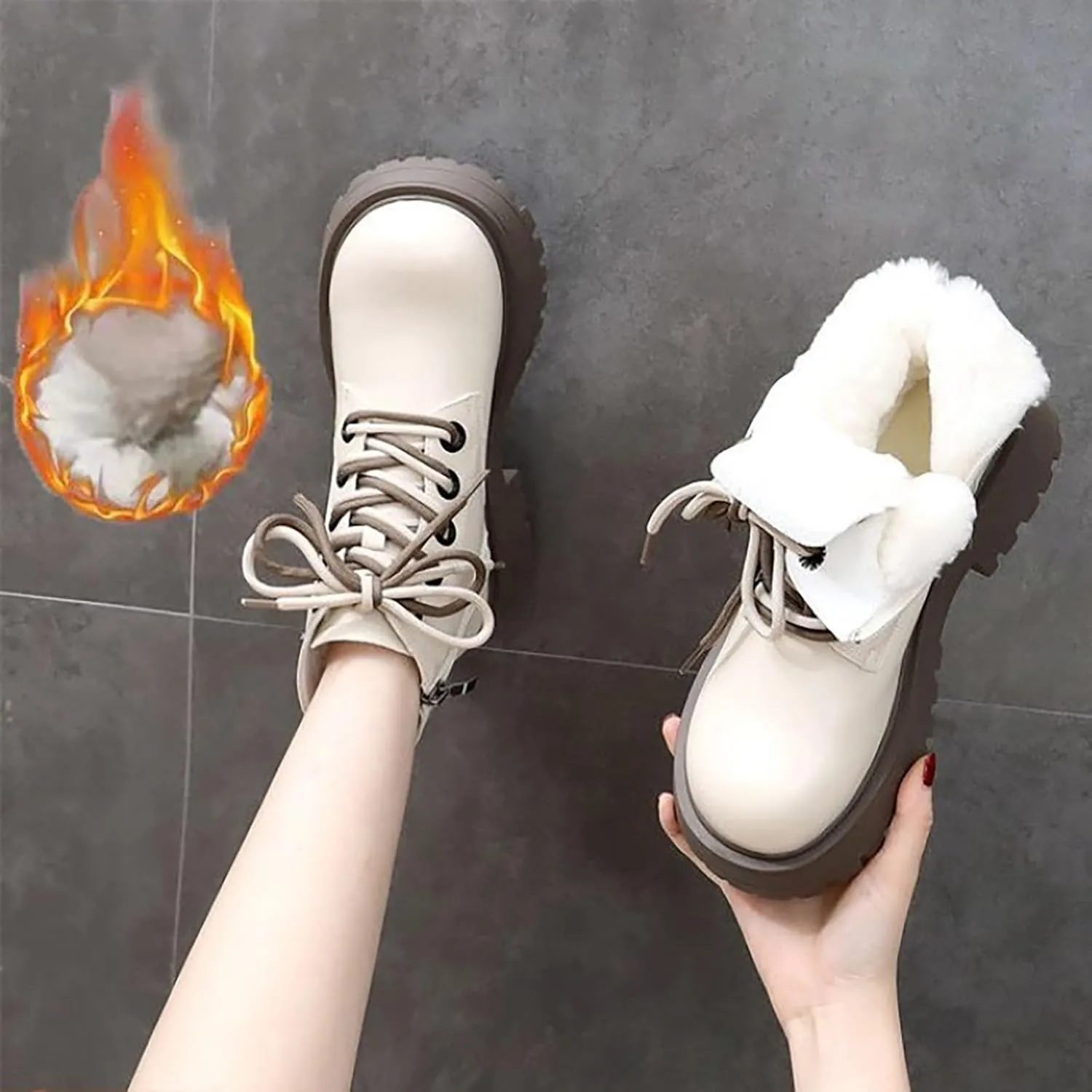 Womens Wide Width Snow Boots with Zipper Thickening Womens Winter Hiking Shoes