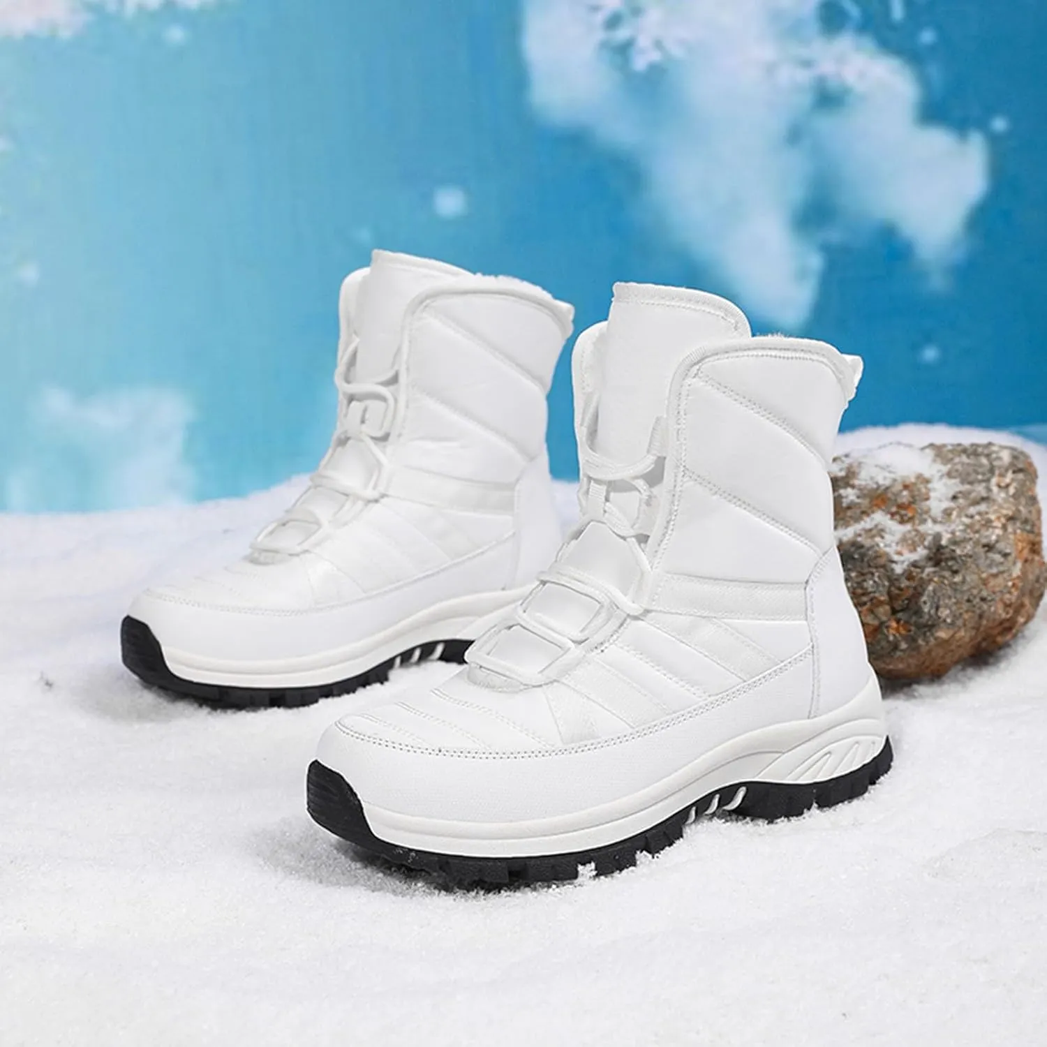 Women's Winter Fashion Thick Warm Snow Boots Round Head Lace Up Non Slip Boots Adult Snow Boots Women