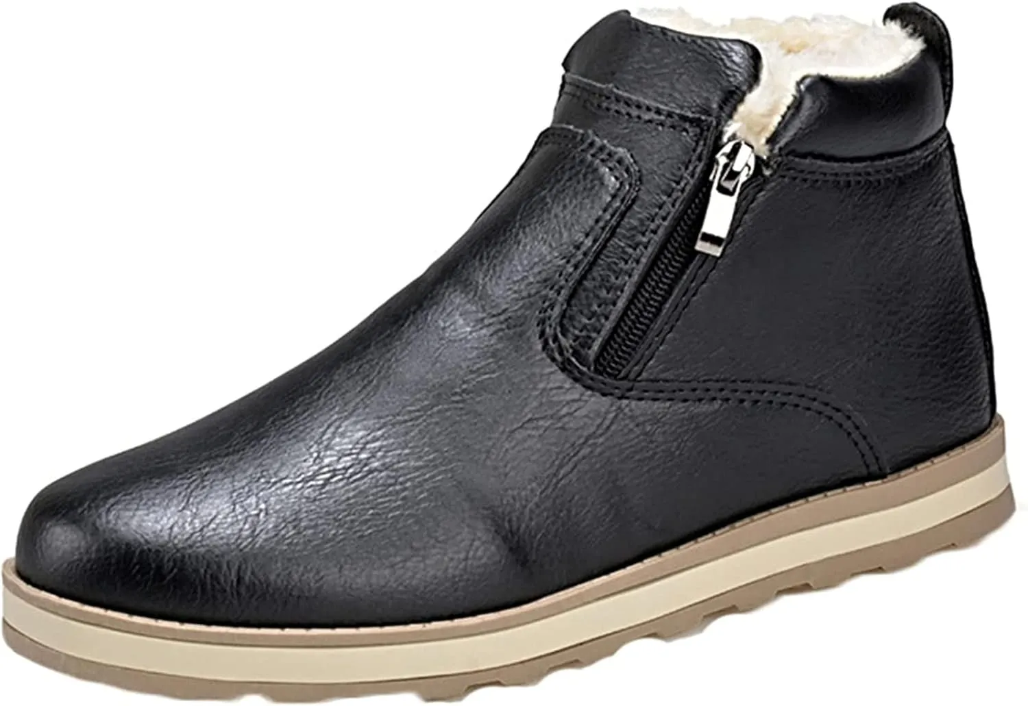 Yiozoi Ankle Snow Boots Men's Windproof Winter High Top Leather Shoes Double Zipper Round Head Casual Men's Work Boots