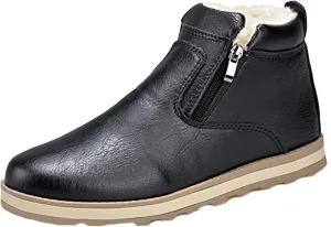 Yiozoi Ankle Snow Boots Men's Windproof Winter High Top Leather Shoes Double Zipper Round Head Casual Men's Work Boots