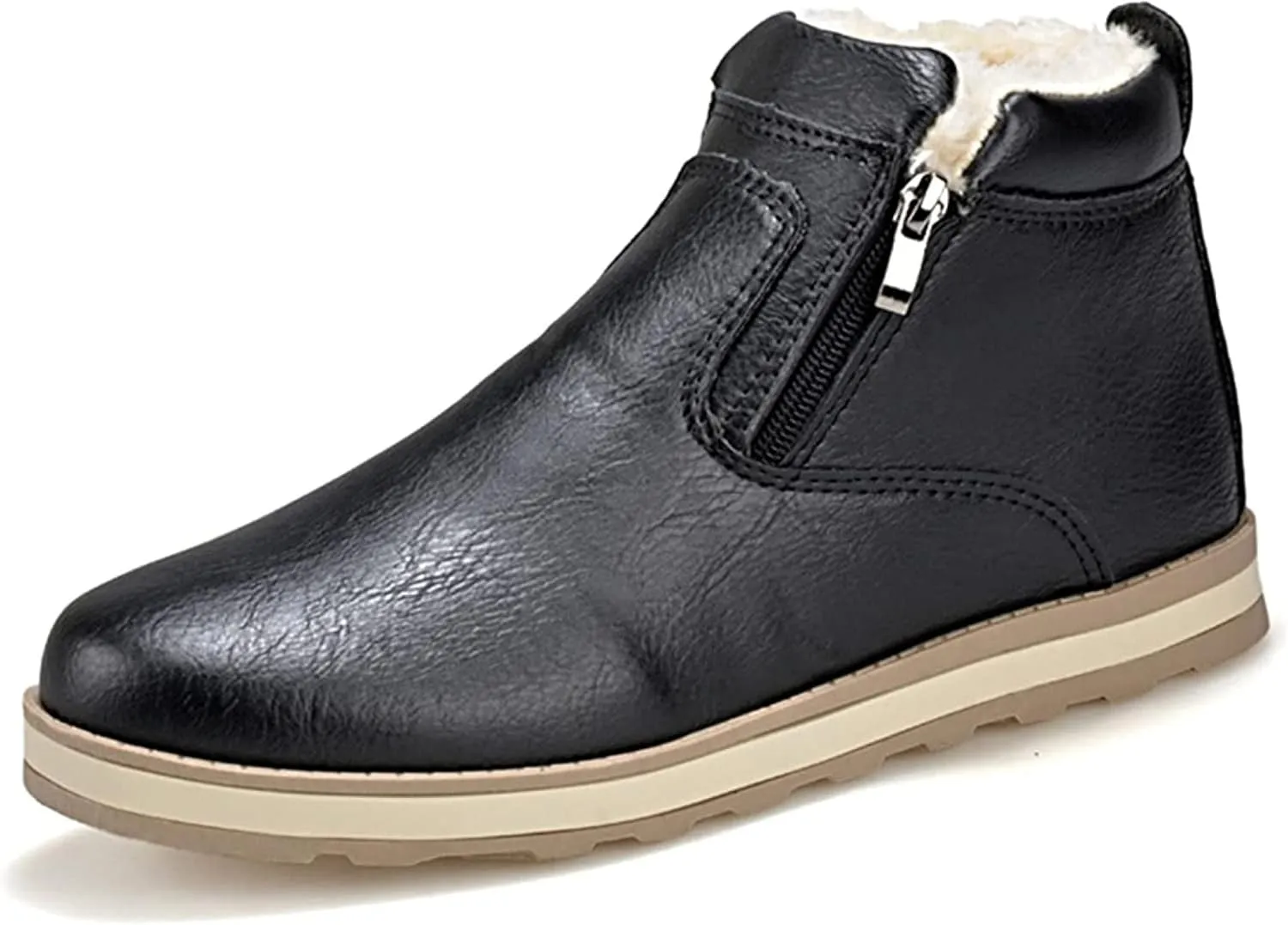 Yiozoi Ankle Snow Boots Men's Windproof Winter High Top Leather Shoes Double Zipper Round Head Casual Men's Work Boots
