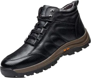 Yiozoi Winter Outdoor Snow Boots Men's High Top Lace up Leather Shoes Light Weight Wear-resistant Work Boots